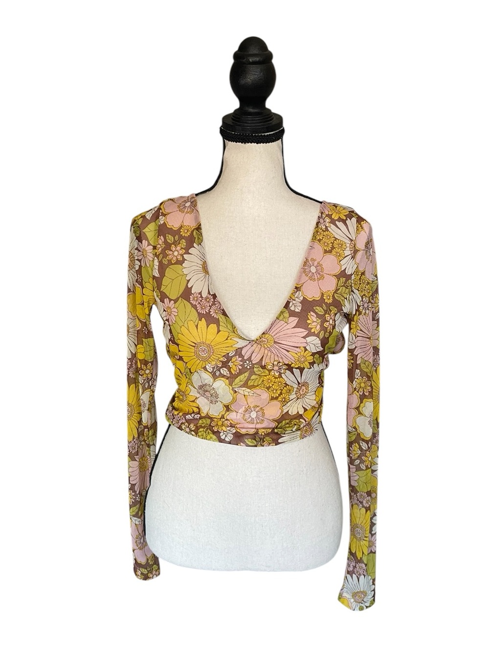 Altar'd State Floral V-Neck Long Sleeve Top